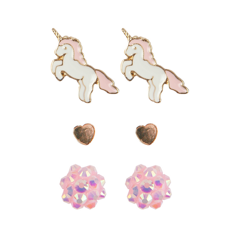 Heart, Spunky Pink & Unicorn Earrings - Set of 3