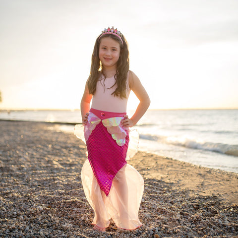 Mermaid Glimmer Skirt Set With Headband - Pink