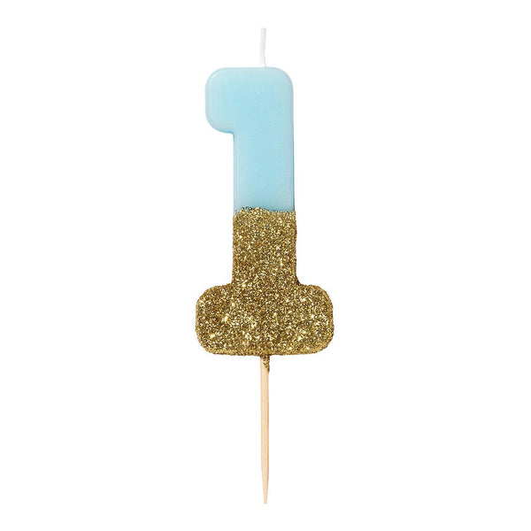 Birthdays Glitter Number Candle (0 - 9) - Blue