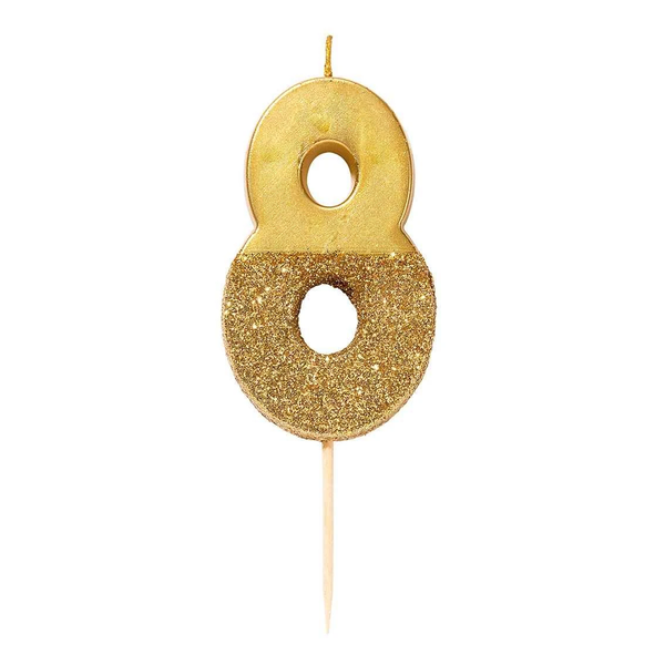Birthdays Glitter Number Candle (0 - 9) - Gold