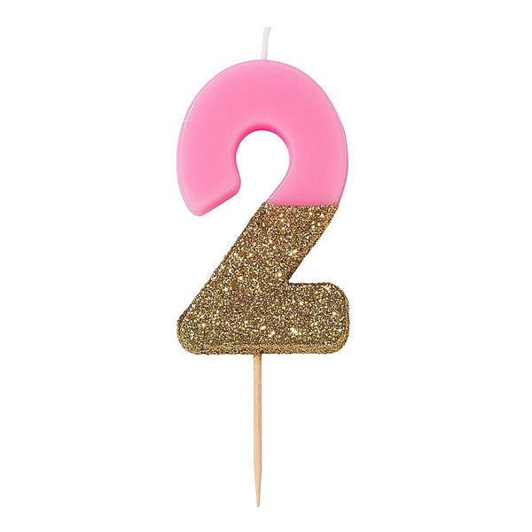 Birthdays Glitter Number Candle (0 - 9) - Pink