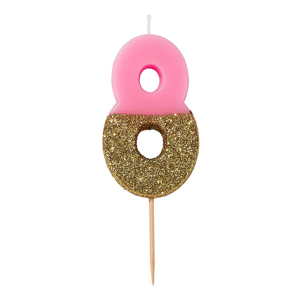 Birthdays Glitter Number Candle (0 - 9) - Pink